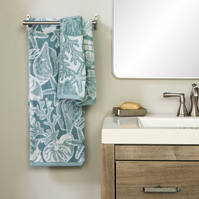 South Seas Shell Jacquard 2-Piece Hand Towel Set, Teal