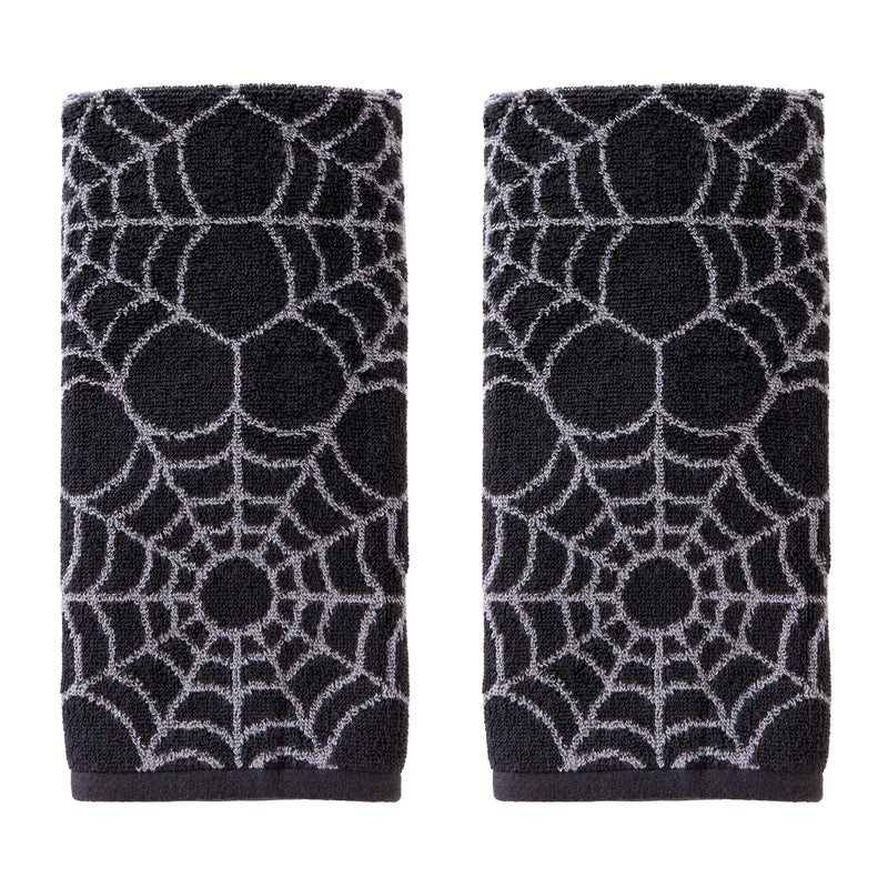 Spider Web Jacquard 2-Piece Hand Towel Set, Black