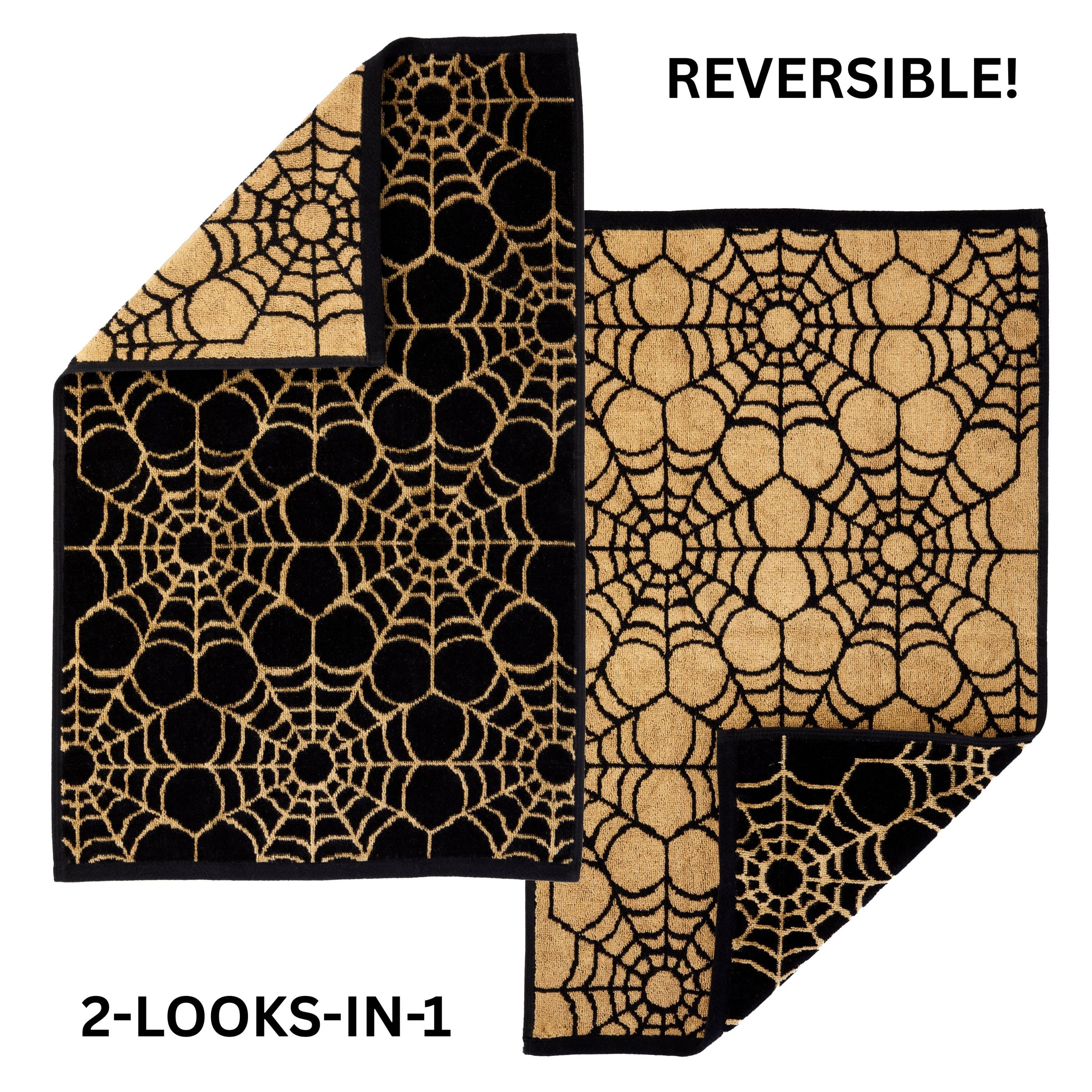 Spider Web Jacquard 2-Piece Hand Towel Set, Black/Gold