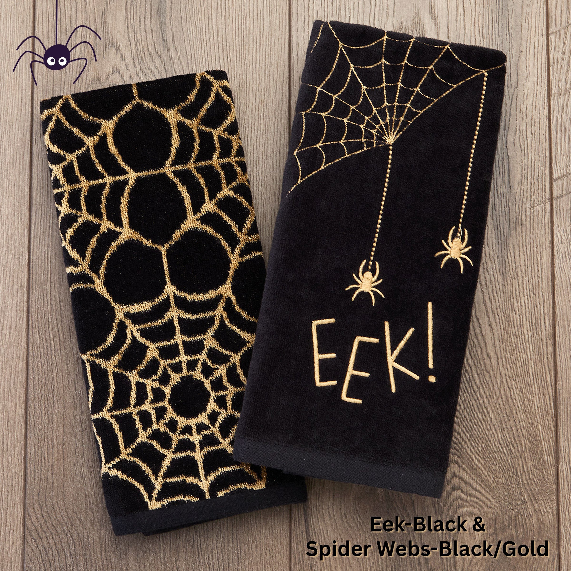 Spider Web Jacquard 2-Piece Hand Towel Set, Black/Gold