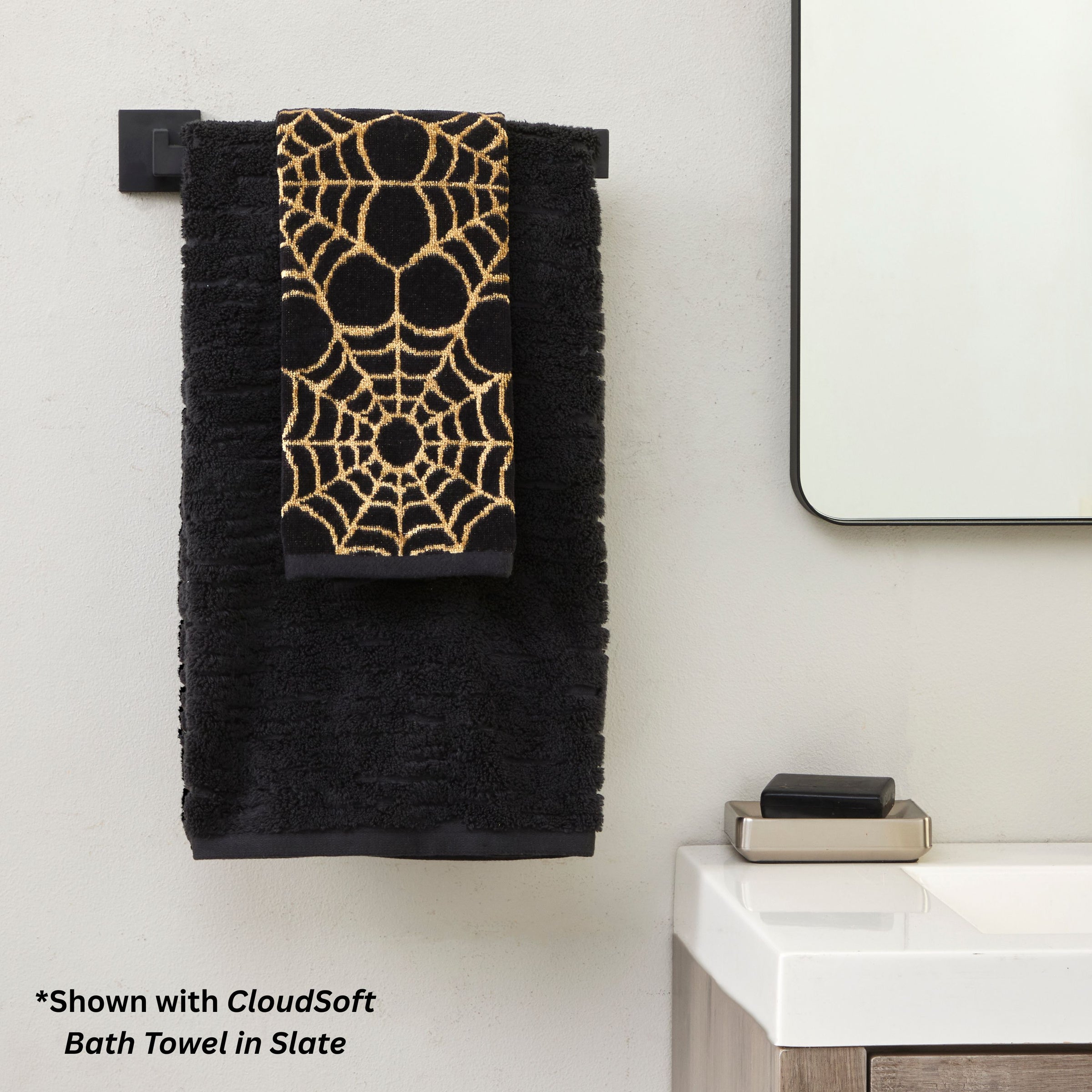Spider Web Jacquard 2-Piece Hand Towel Set, Black/Gold