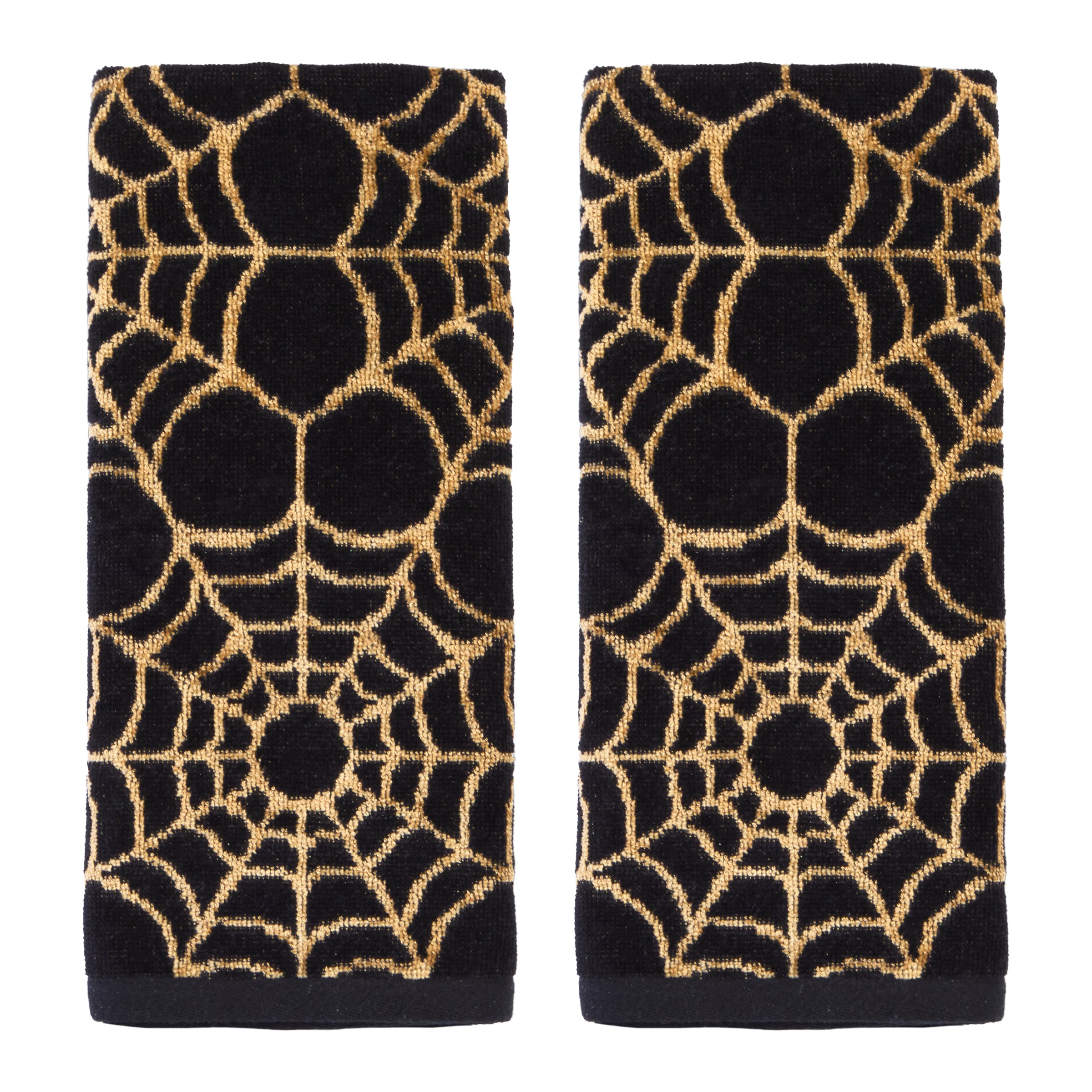 Spider Web Jacquard 2-Piece Hand Towel Set, Black/Gold