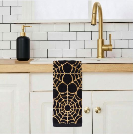 Spider Web Jacquard 2-Piece Hand Towel Set, Black/Gold