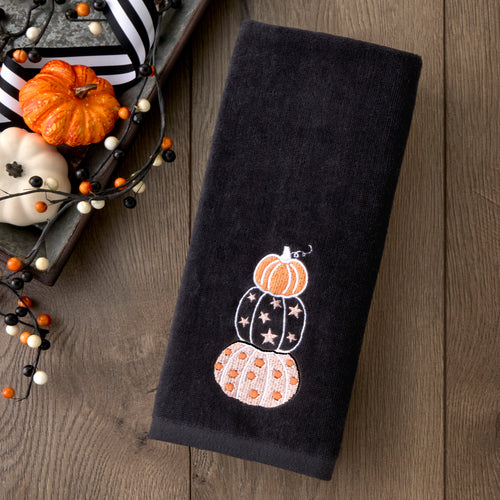 Stacked Pumpkins 2-Piece Hand Towel Set, Black