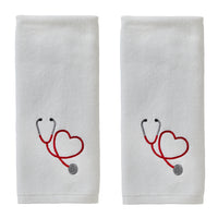 Stethoscope Heart 2-Piece Hand Towel Set, White