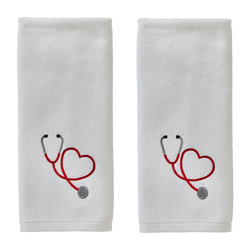 Stethoscope Heart 2-Piece Hand Towel Set, White