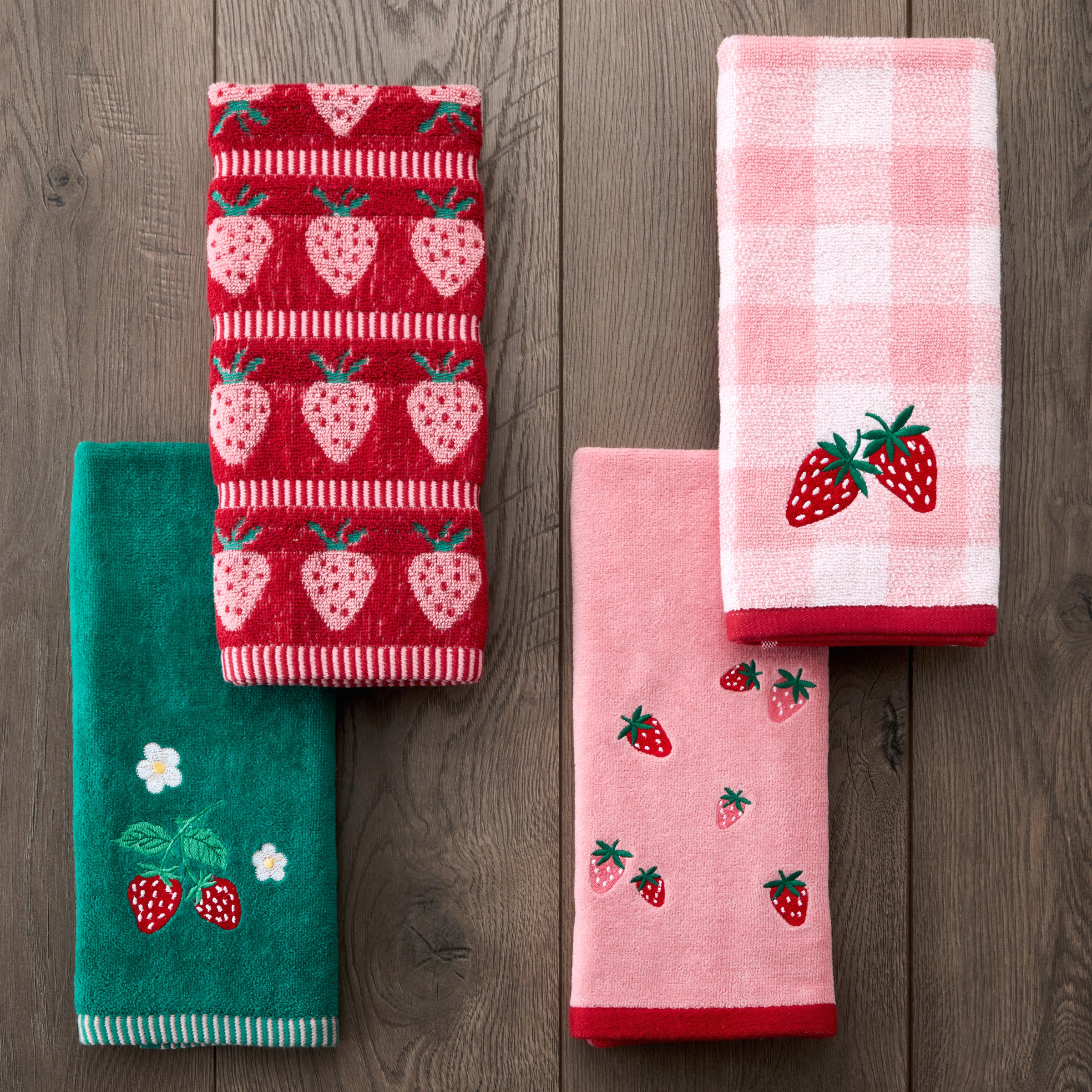 Strawberry Vine 2-Piece Hand Towel Set, Green