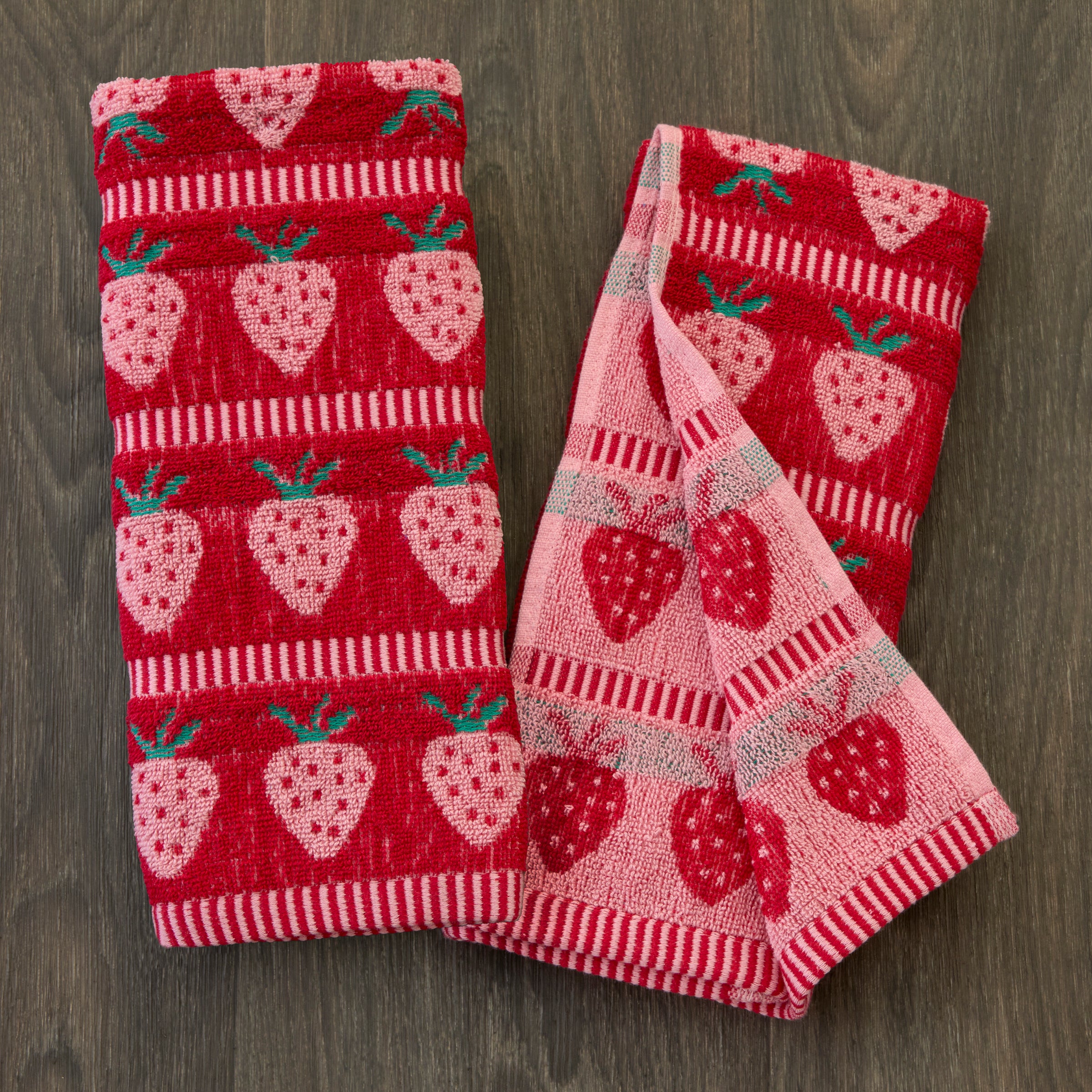 Strawberry Jacquard 2-Piece Hand Towel Set, Red/Pink