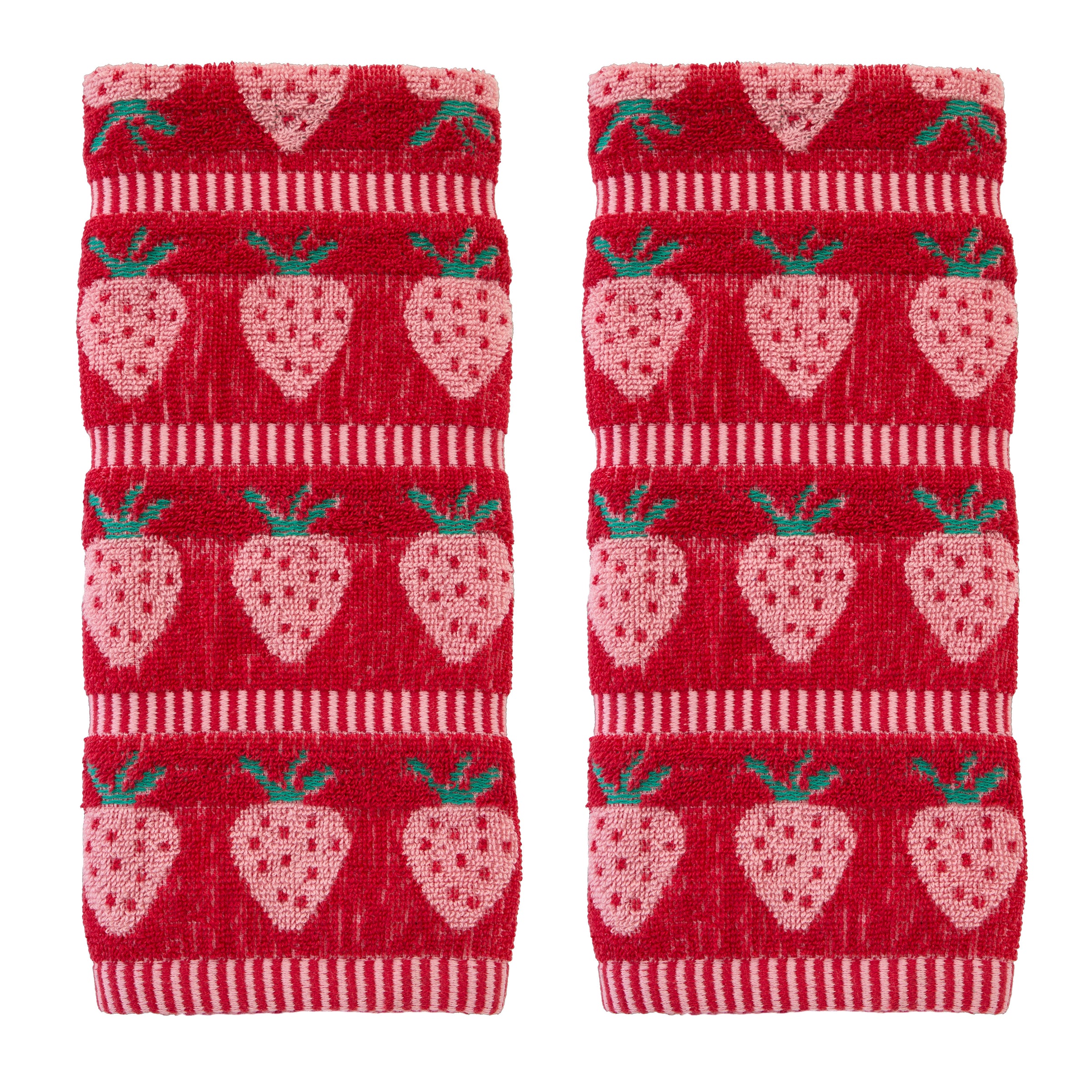 Strawberry Jacquard 2-Piece Hand Towel Set, Red/Pink
