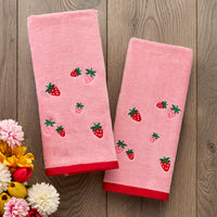 Strawberry Toss 2-Piece Hand Towel Set, Pink