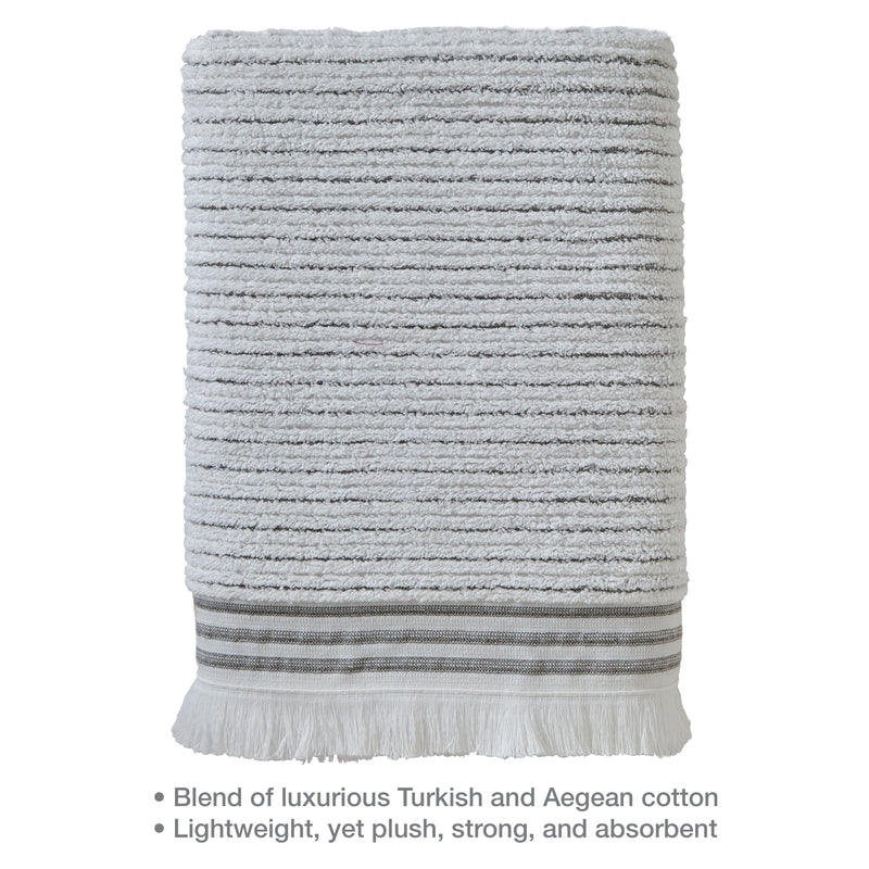 Subtle Stripe Turkish Cotton Bath Towel, White/Gray