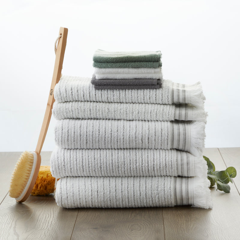 Subtle Stripe Turkish Cotton Bath Towel, White/Gray
