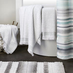 Subtle Stripe 2-Piece Turkish Cotton Hand Towel Set, White/Sage