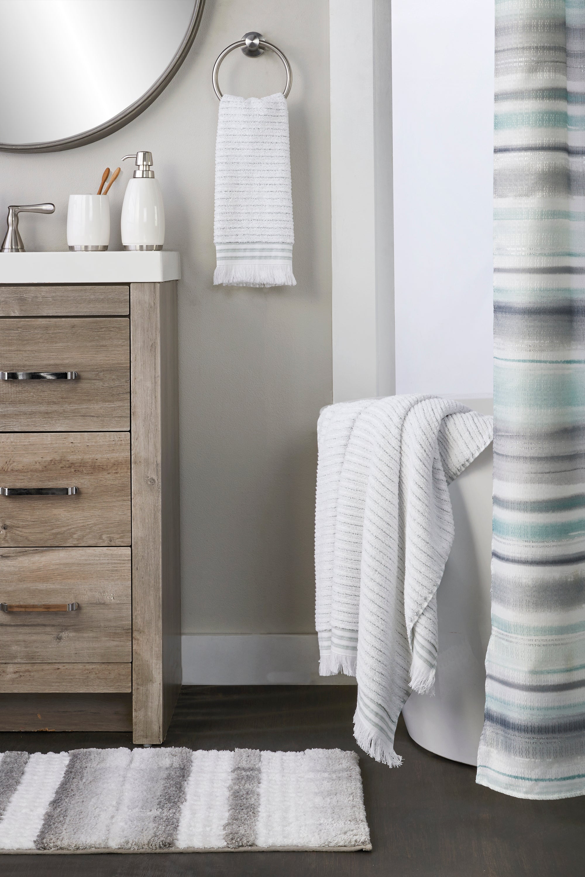 Subtle Stripe Turkish Cotton Bath Towel, White Multi