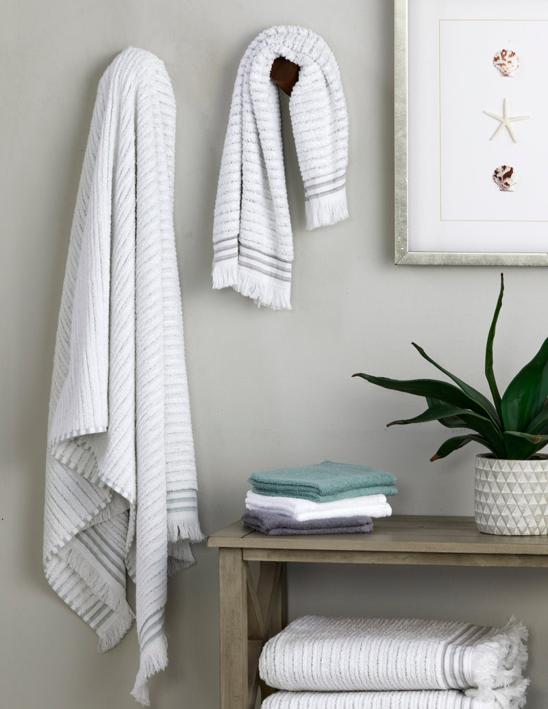 Subtle Stripe Turkish Cotton Bath Towel, White Multi