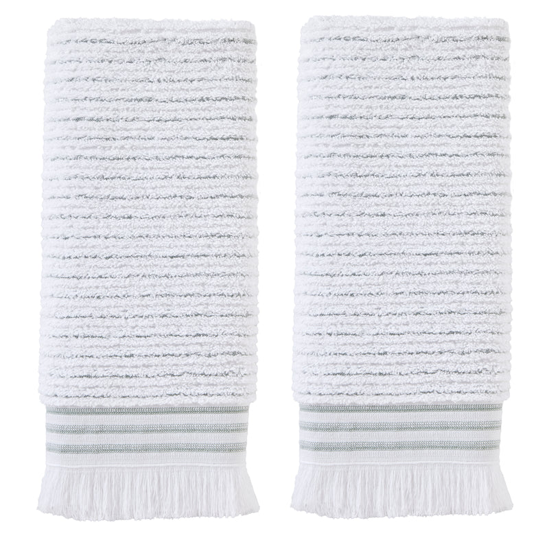 Subtle Stripe 2-Piece Turkish Cotton Hand Towel Set, White/Sage