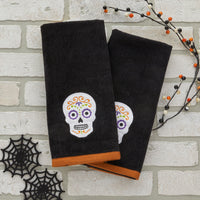 Sugar Skull 2-Piece Hand Towel Set, Black