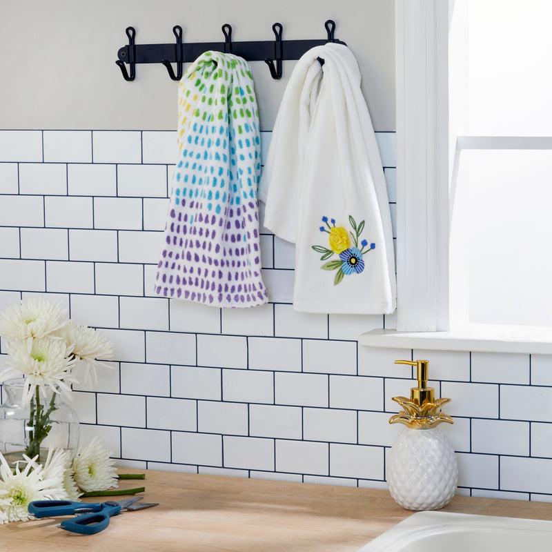 Summer Floral 3D Appliqué  2-Piece Hand Towel Set, White