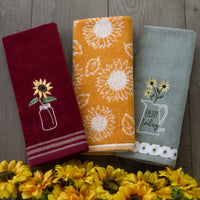 Sunflower In Jar 2-Piece Hand Towel Set, Wine