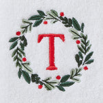 Wreath Monogram “T" 2-Piece Hand Towel Set, White