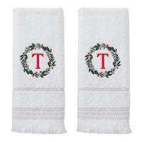 Wreath Monogram “T" 2-Piece Hand Towel Set, White