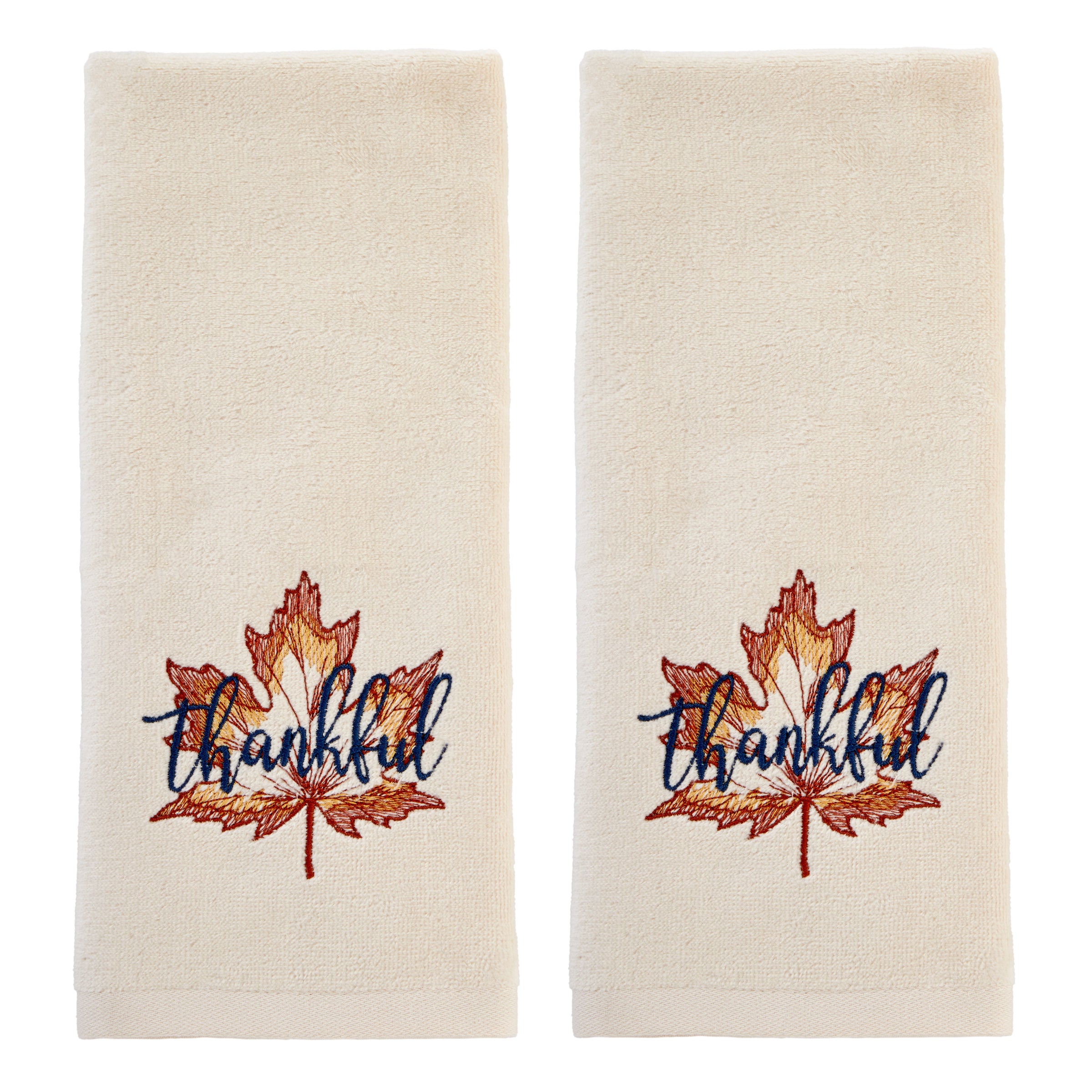 Thankful Leaf 2-Piece Hand Towel Set, Natural