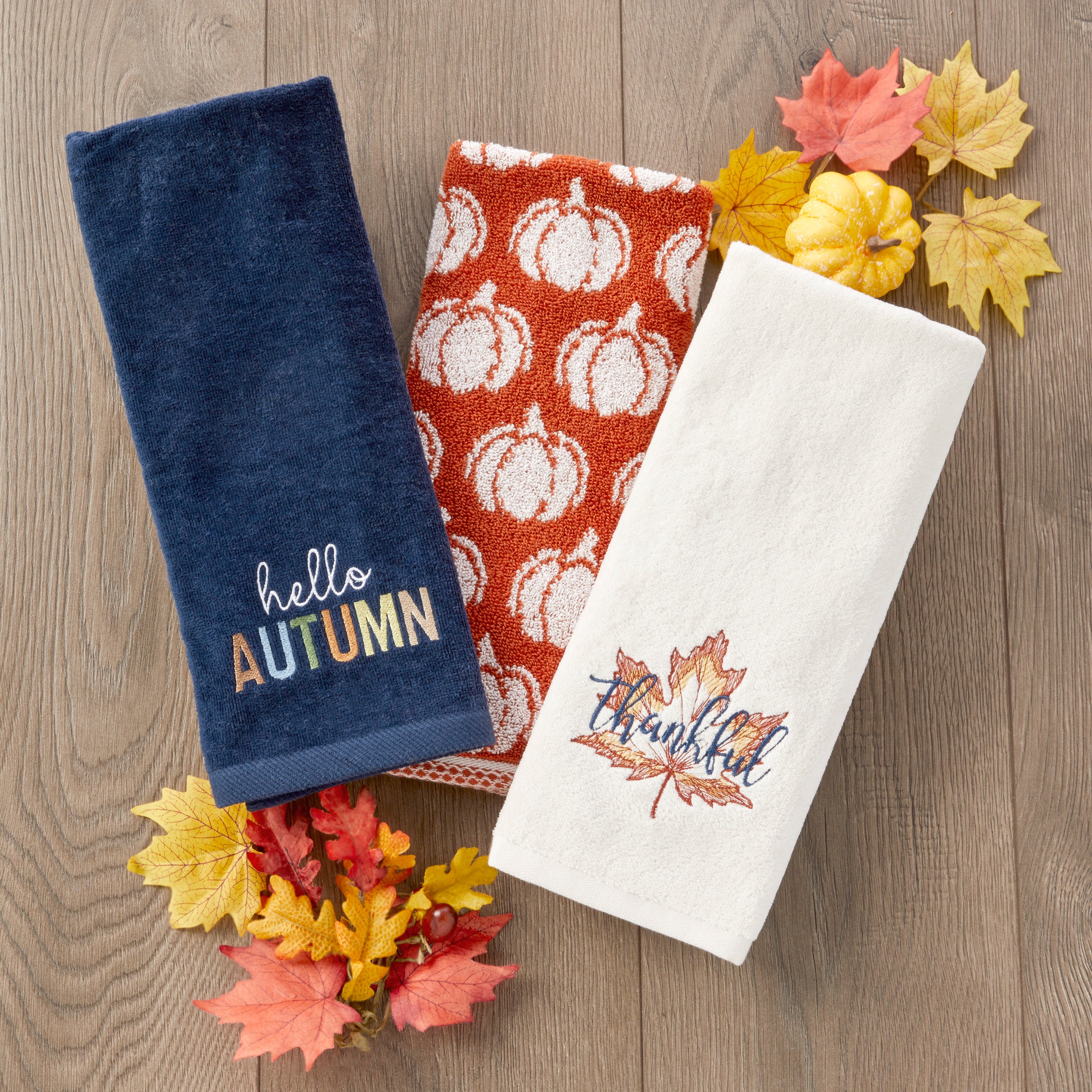 Thankful Leaf 2-Piece Hand Towel Set, Natural