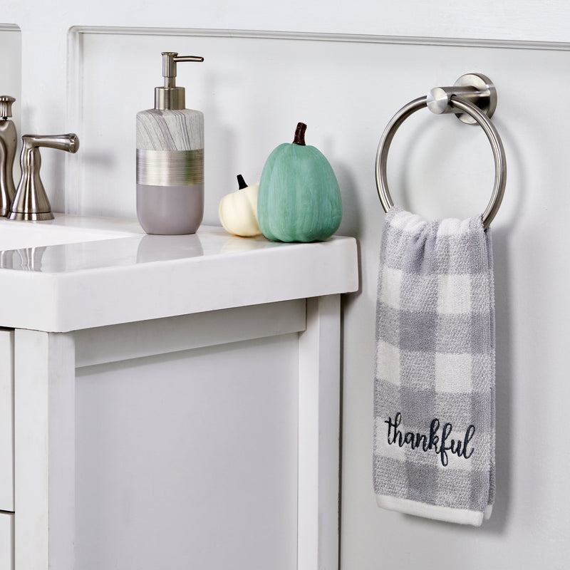 Thankful Plaid 2-Piece Hand Towel Set, Gray
