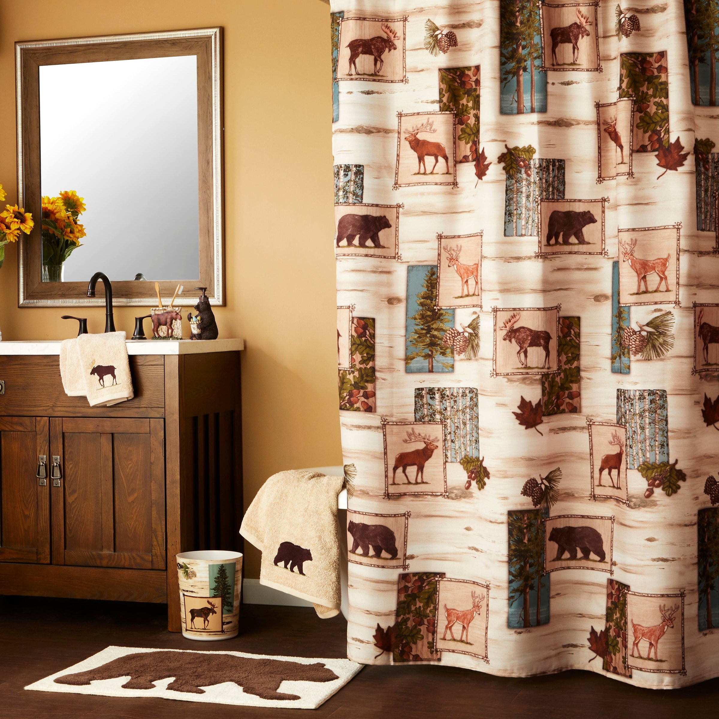 Timber Ridge Fabric Shower Curtain, Natural/Multi