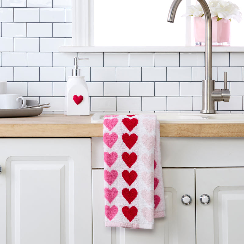 Tonal Hearts Jacquard 2-Piece Hand Towel Set, Multi