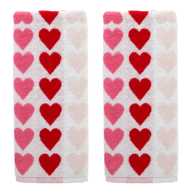 Tonal Hearts Jacquard 2-Piece Hand Towel Set, Multi