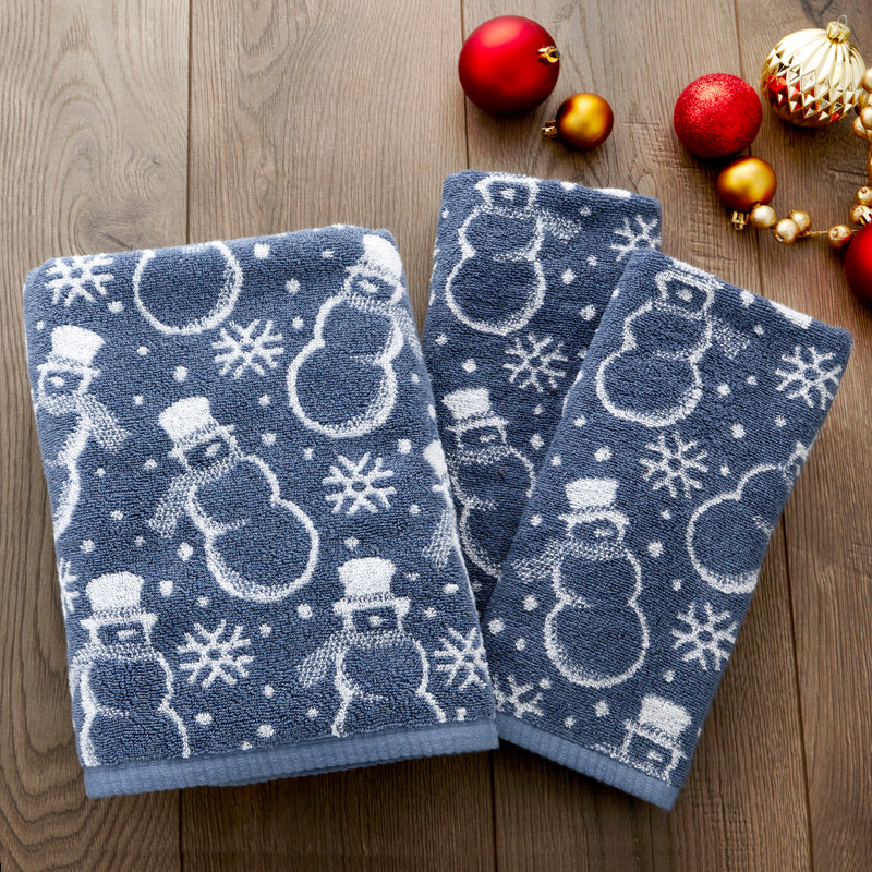 Top Hat Snowman 2-Piece Hand Towel Set, Blue