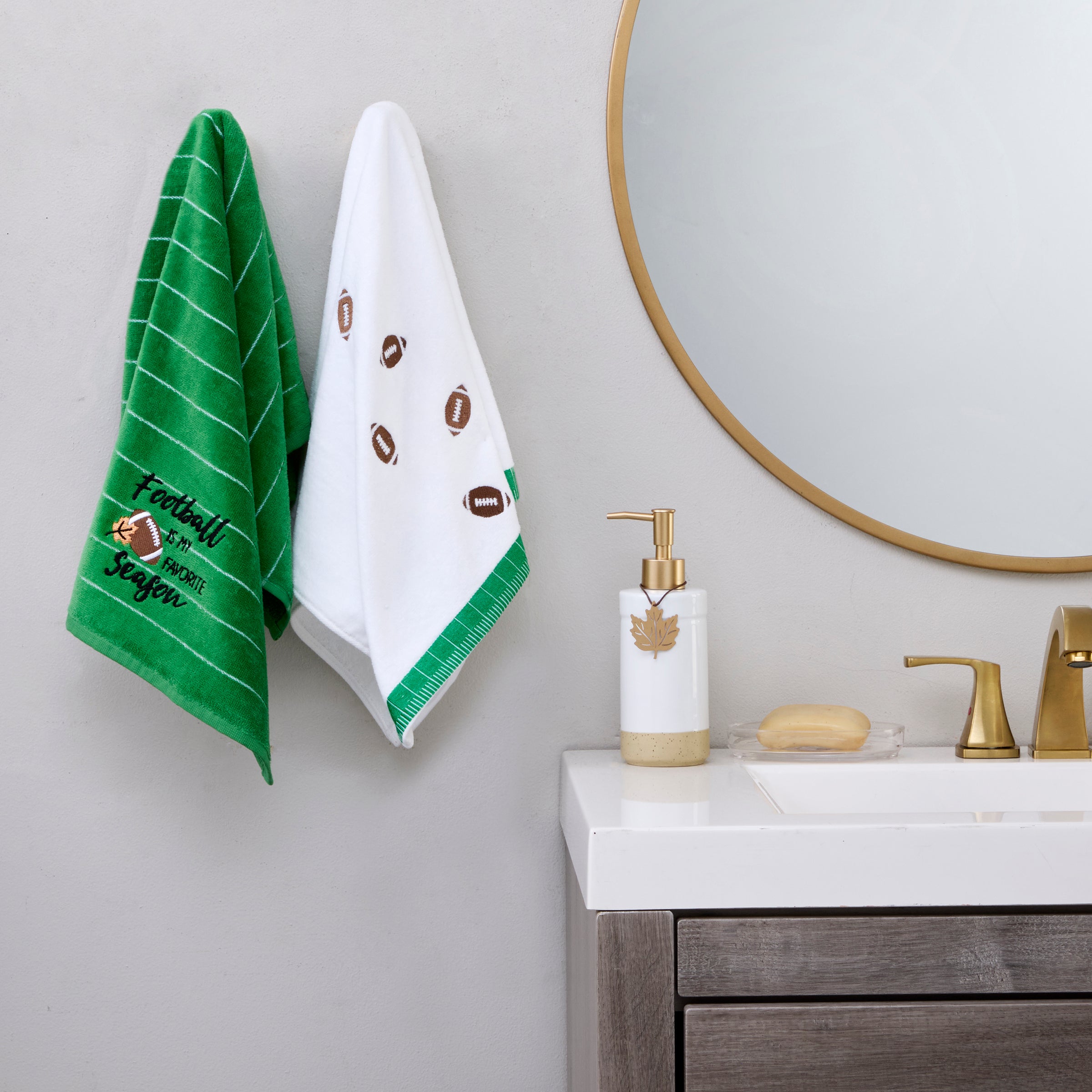 Tossed Footballs 2-Piece Hand Towel Set, White