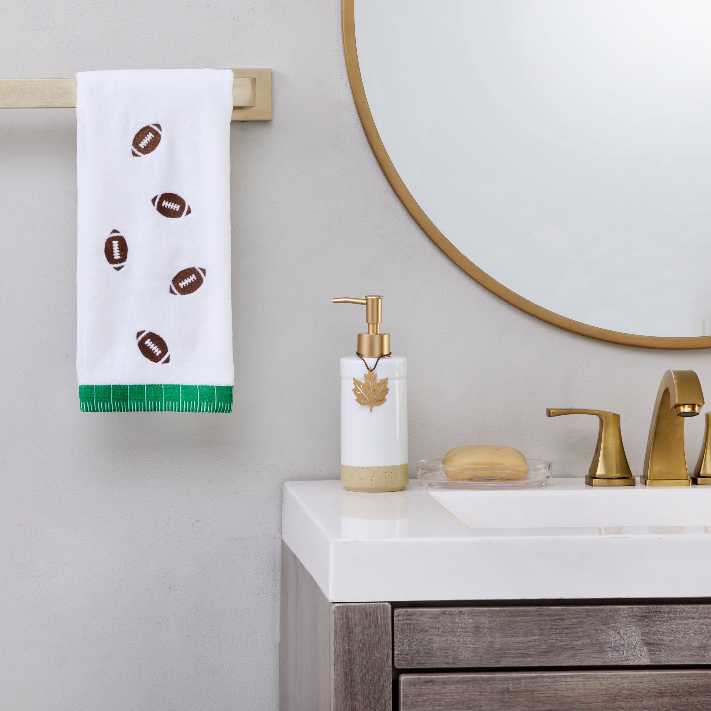 Tossed Footballs 2-Piece Hand Towel Set, White