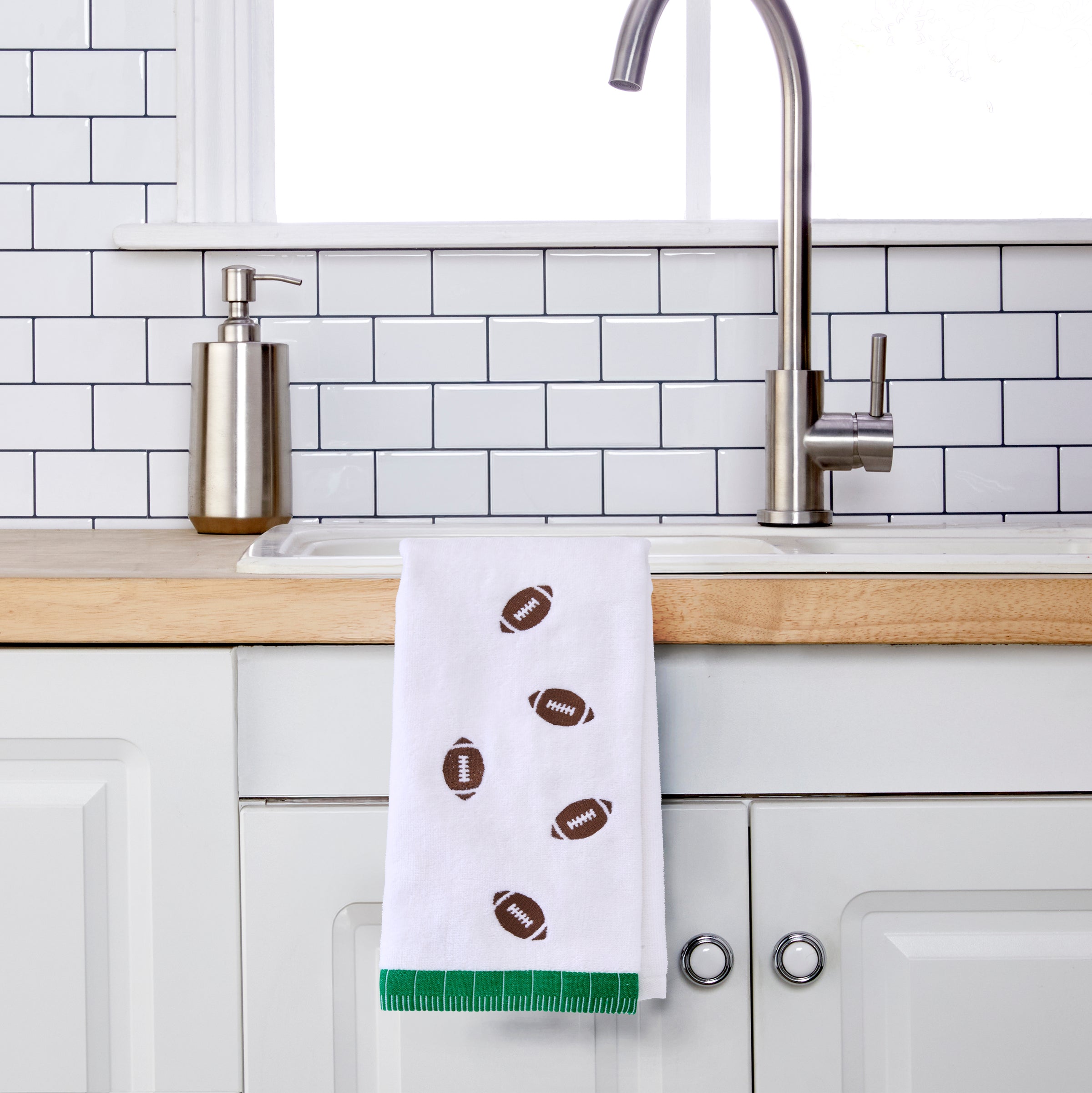 Tossed Footballs 2-Piece Hand Towel Set, White