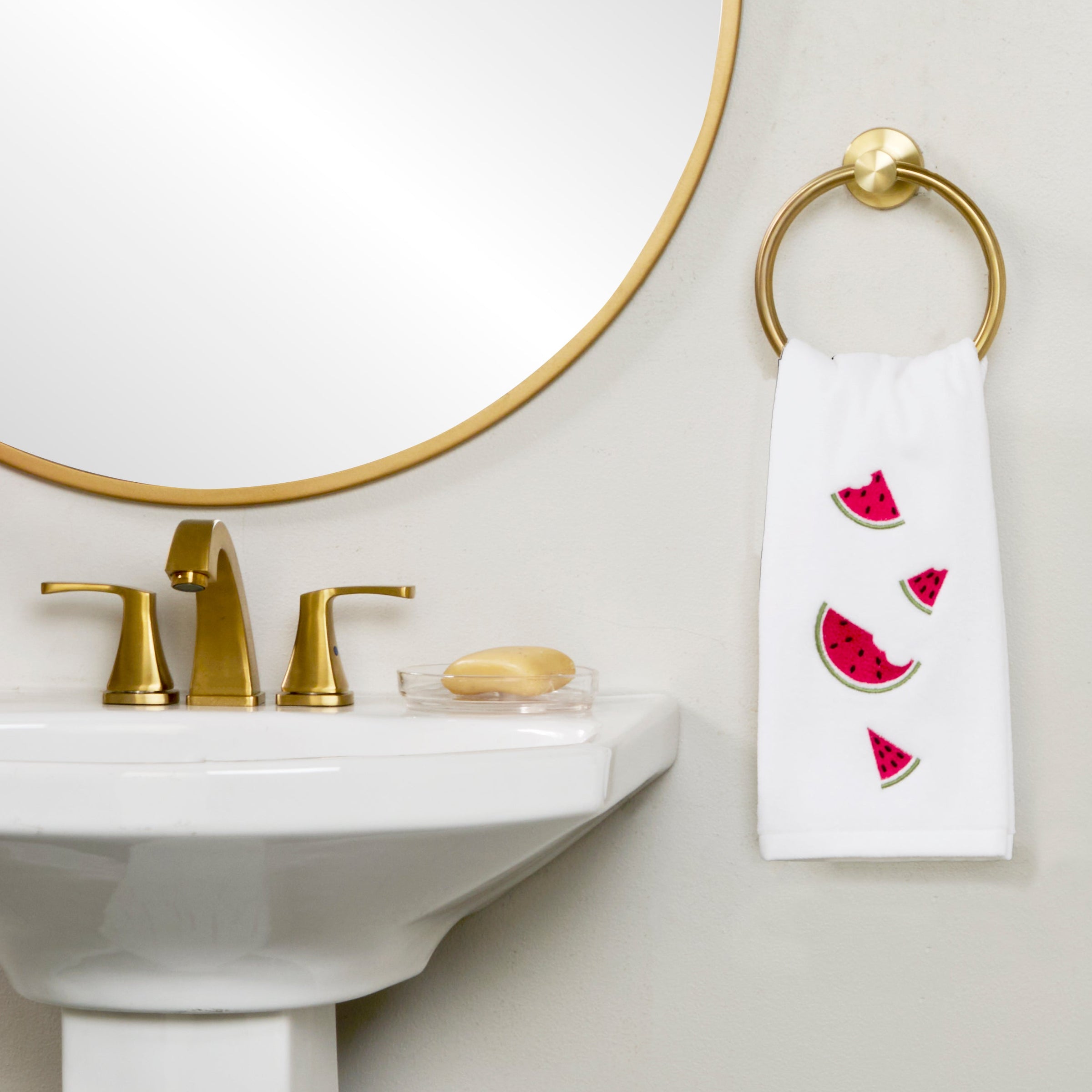 Tossed Watermelons 2-Piece Hand Towel Set, White