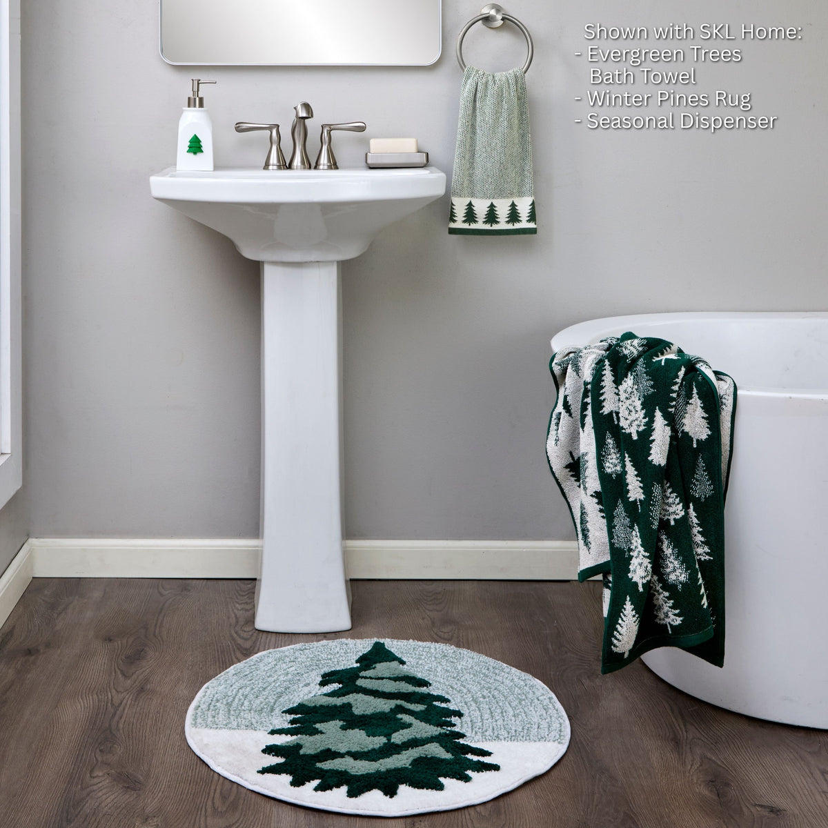 Tree Border 2-Piece Hand Towel Set, Evergreen