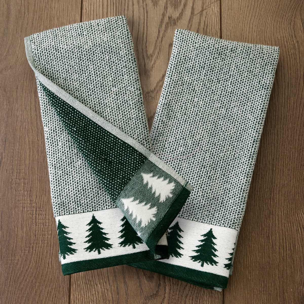 Tree Border 2-Piece Hand Towel Set, Evergreen