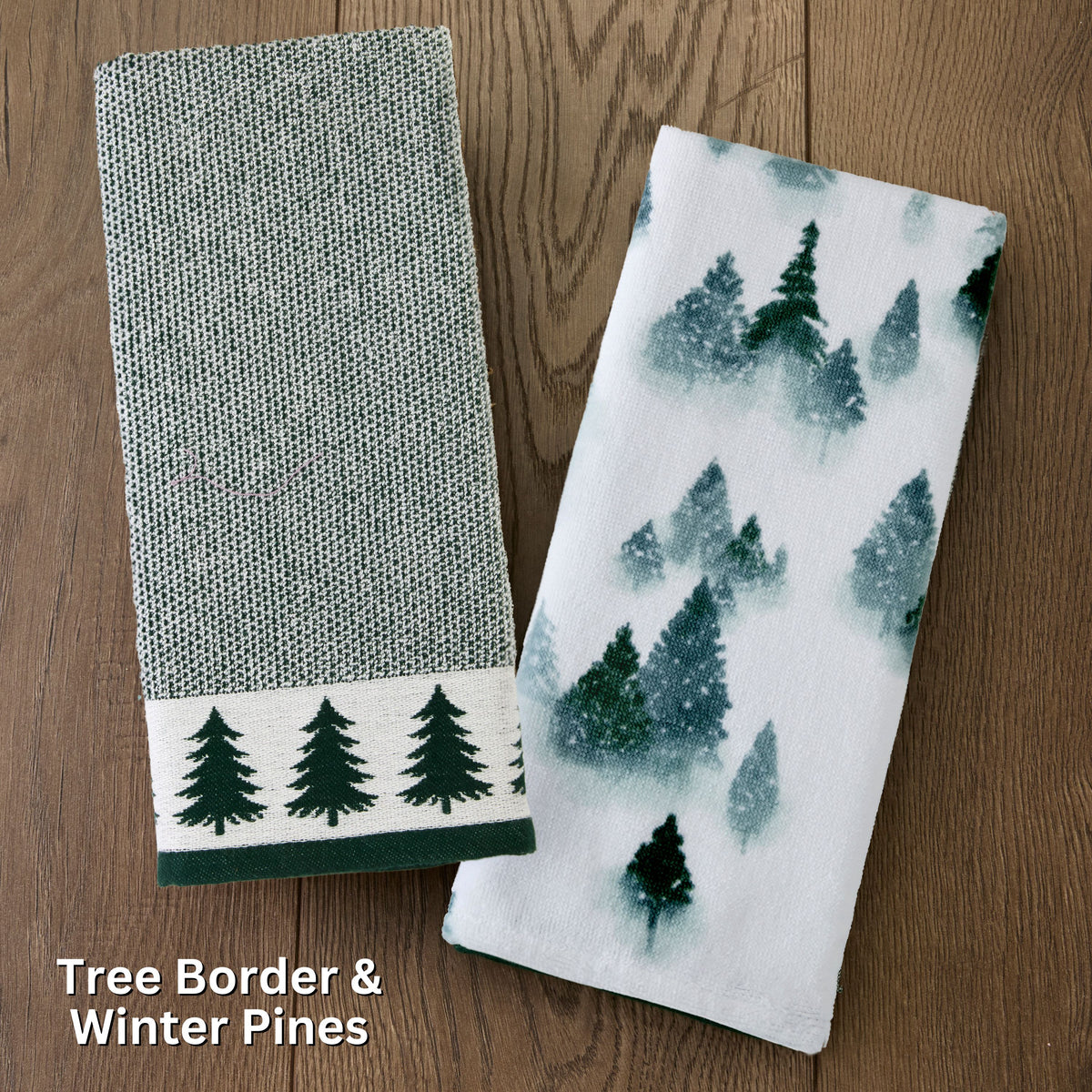 Tree Border 2-Piece Hand Towel Set, Evergreen