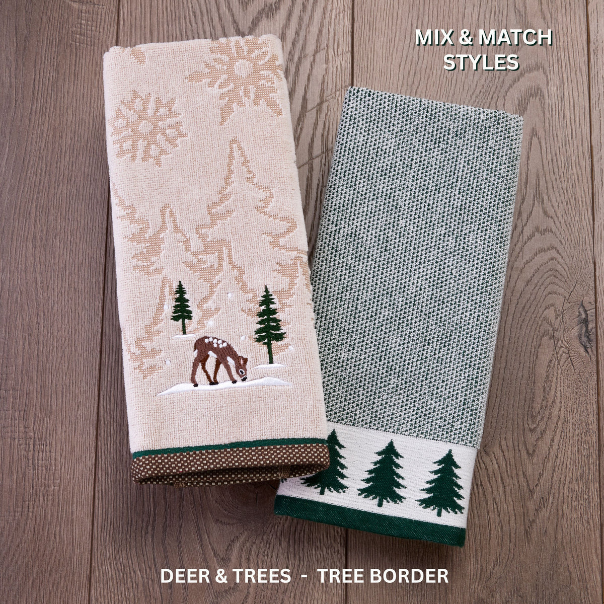 Tree Border 2-Piece Hand Towel Set, Evergreen