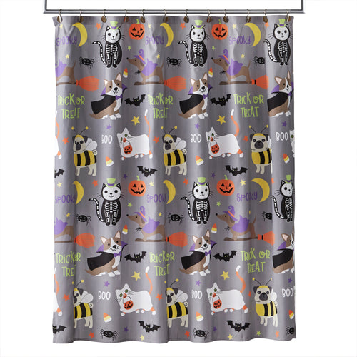 Trick Or Treat Pets Shower Curtain, Gray/Multi