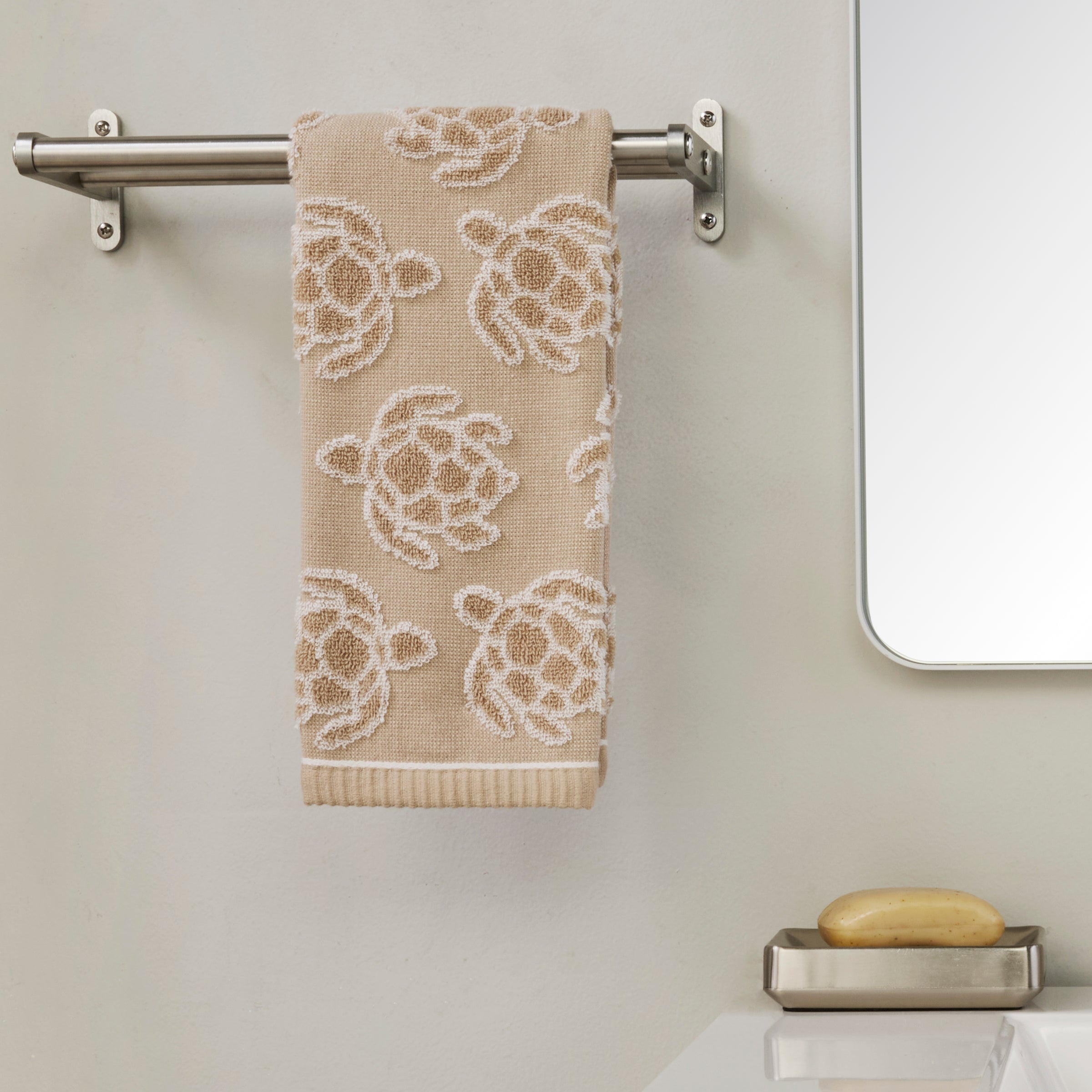 Turtle Sculpted Jacquard 2-Piece Hand Towel Set, Taupe