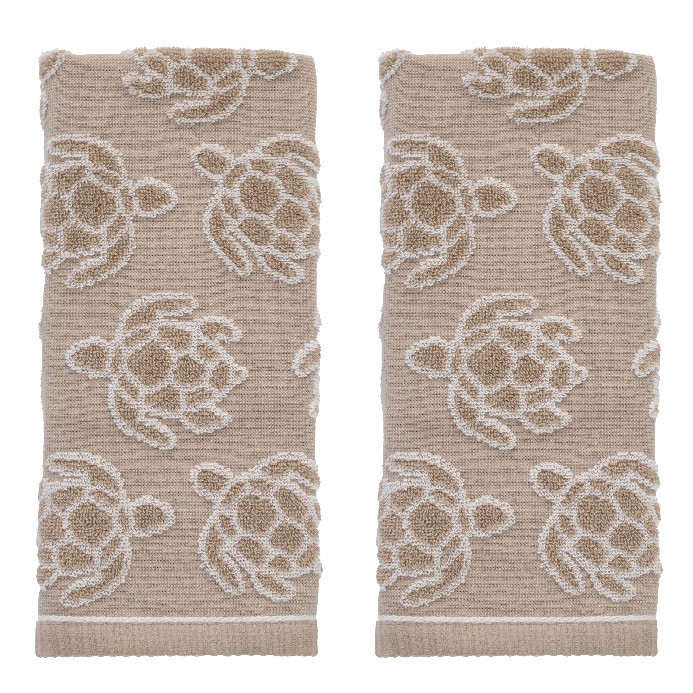 Turtle Sculpted Jacquard 2-Piece Hand Towel Set, Taupe