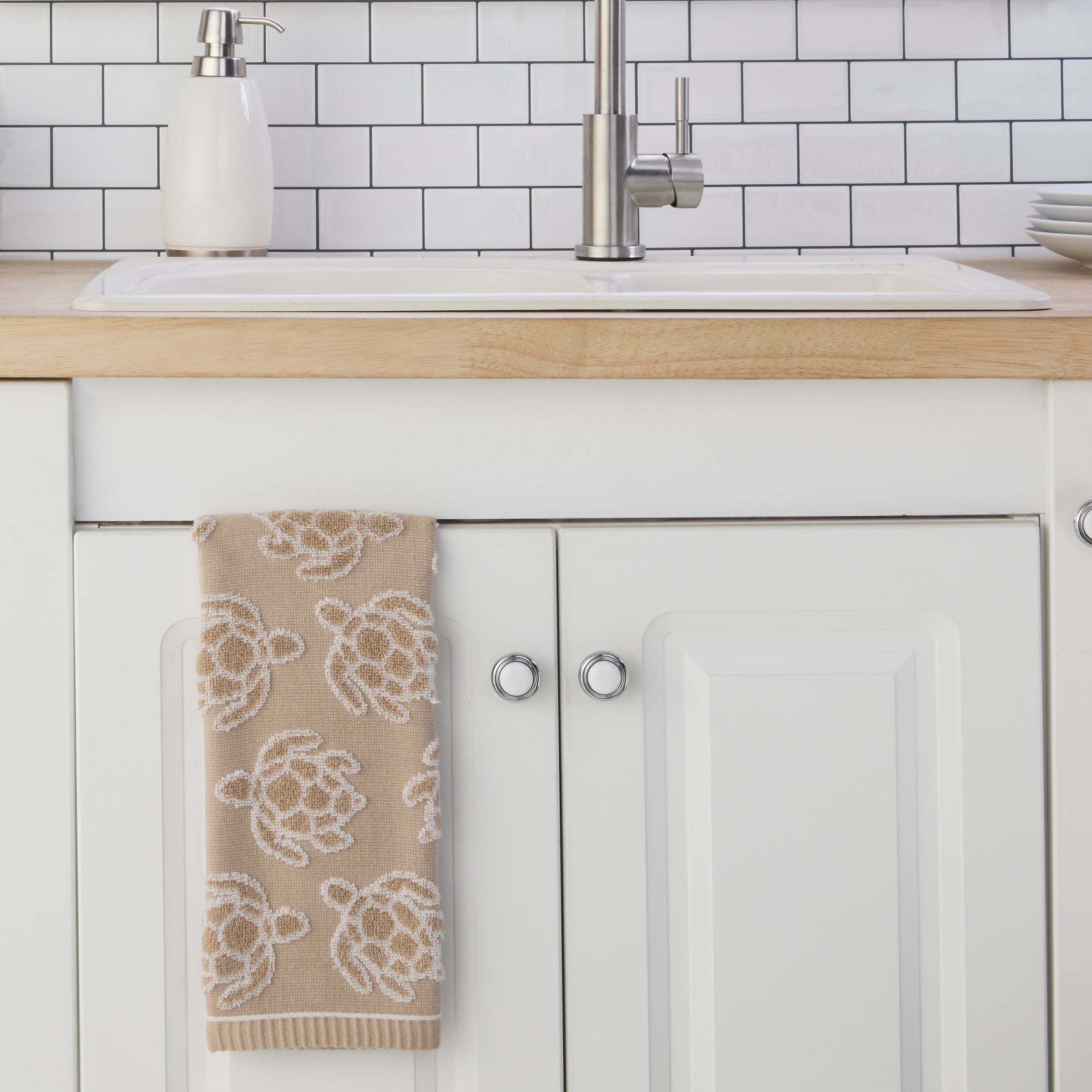 Turtle Sculpted Jacquard 2-Piece Hand Towel Set, Taupe