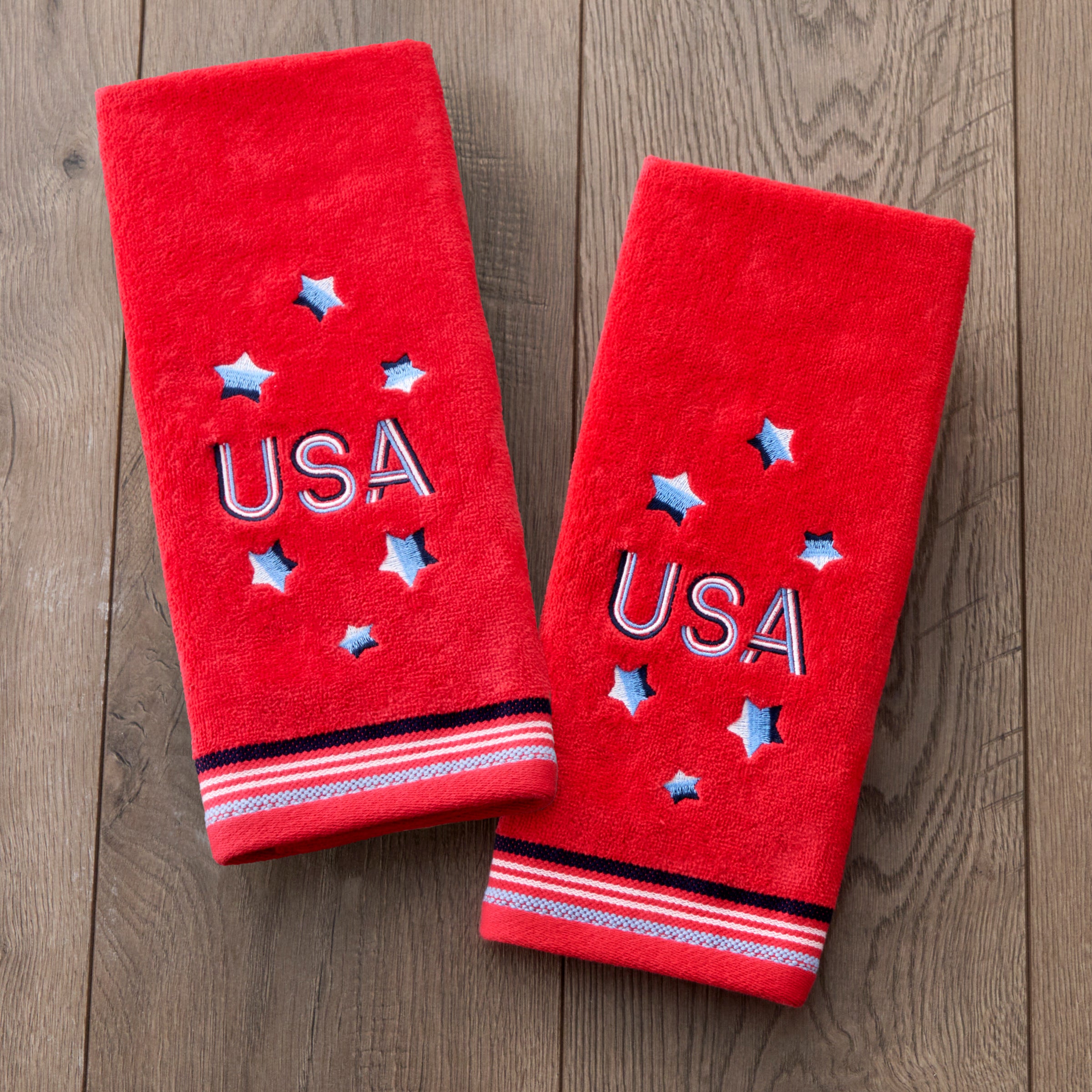 USA Embroidered 2-Piece Hand Towel Set, Red