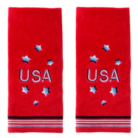 USA Embroidered 2-Piece Hand Towel Set, Red