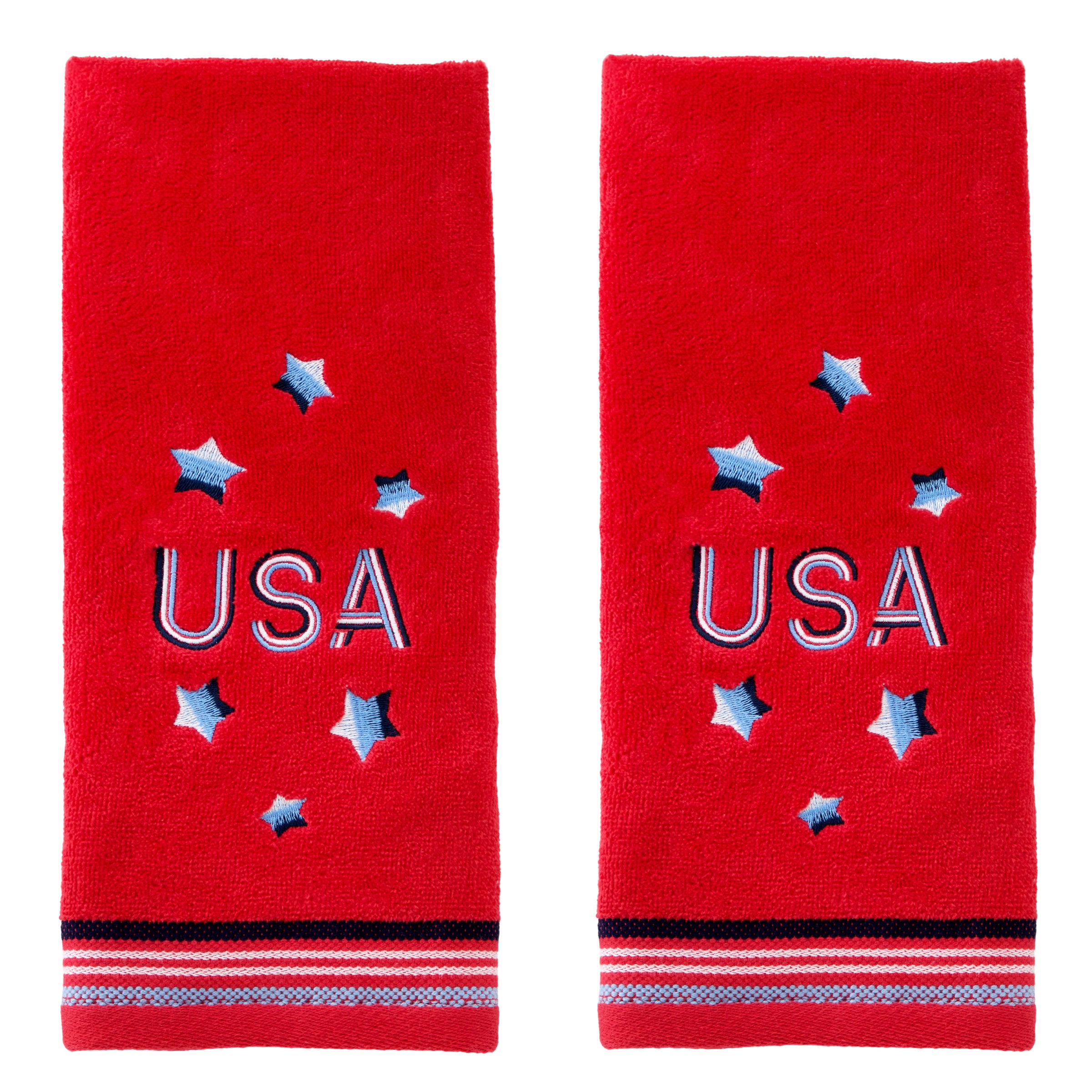 USA Embroidered 2-Piece Hand Towel Set, Red
