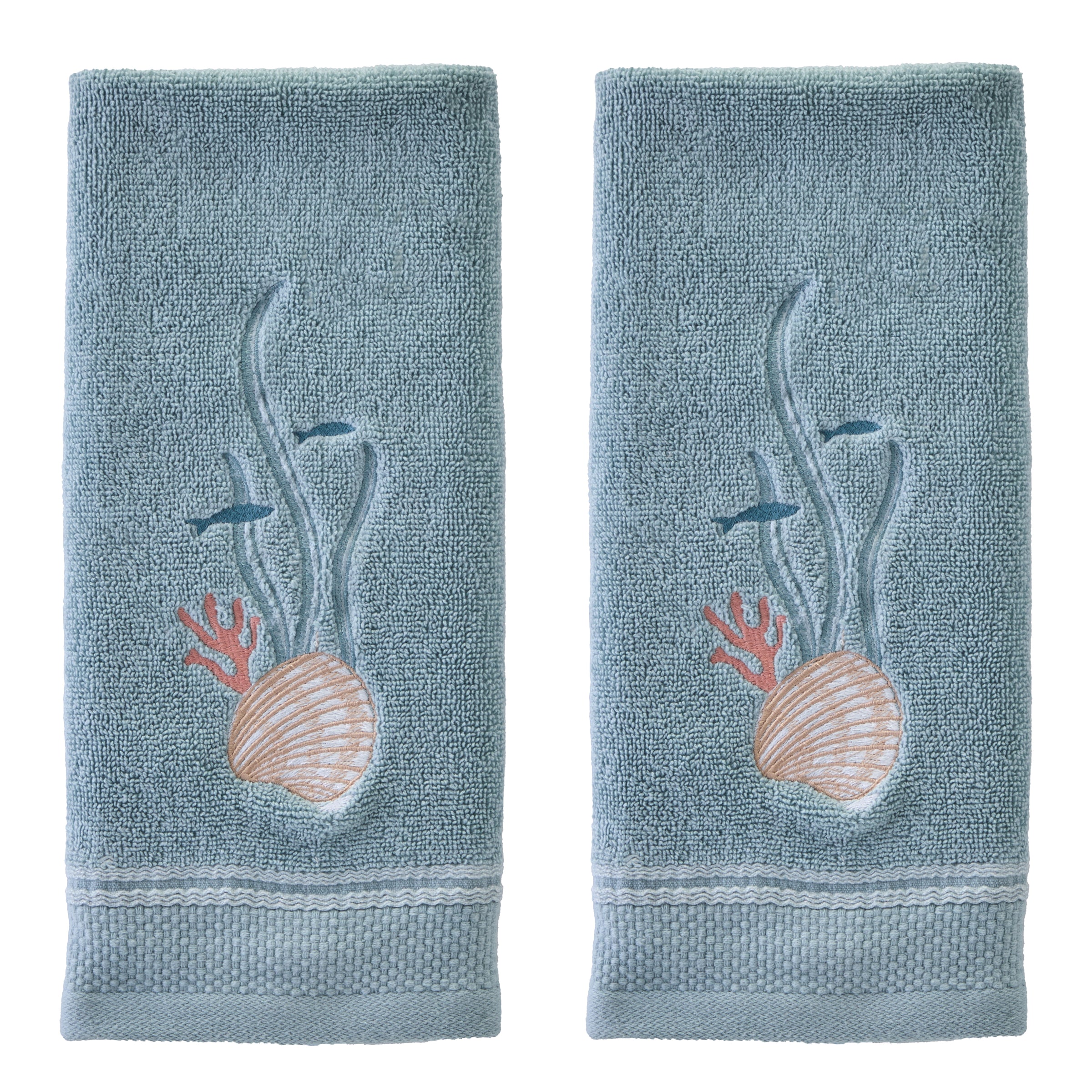 Underwater Embellished 2-Piece Hand Towel Set, Blue