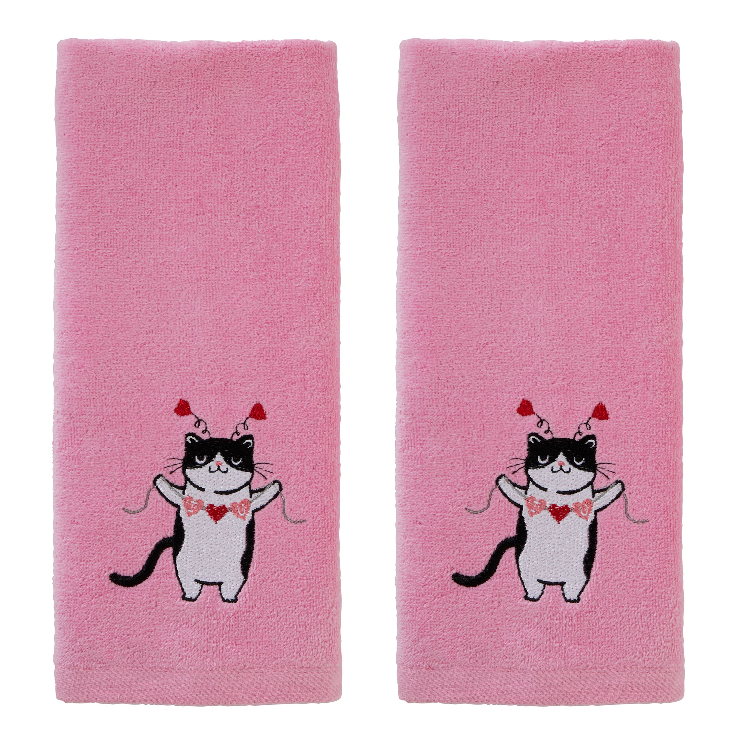 Valentine Cat 2-Piece Hand Towel Set, Pink