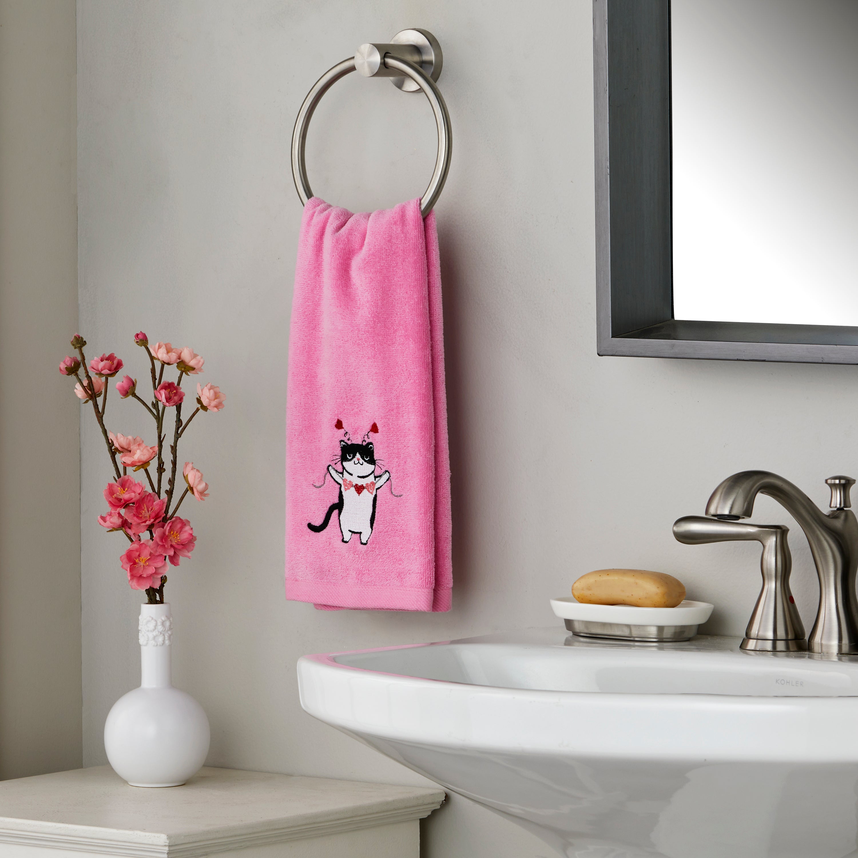 Valentine Cat 2-Piece Hand Towel Set, Pink – SKL Home